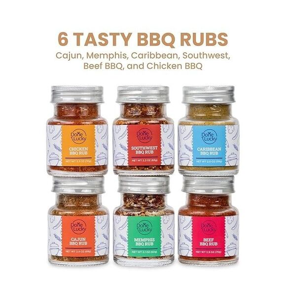 NEW BBQ SPICE Meat Rub  DONE LUCKY * Gift Set  * in Premium Wooden Box Set of 6 - Picture 4 of 9